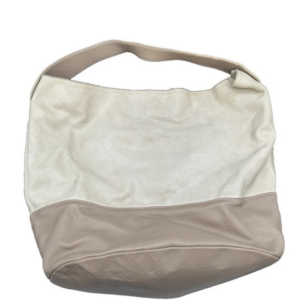Innue Beige White Metallic Leather Hobo Bag Made in‎ Italy Large